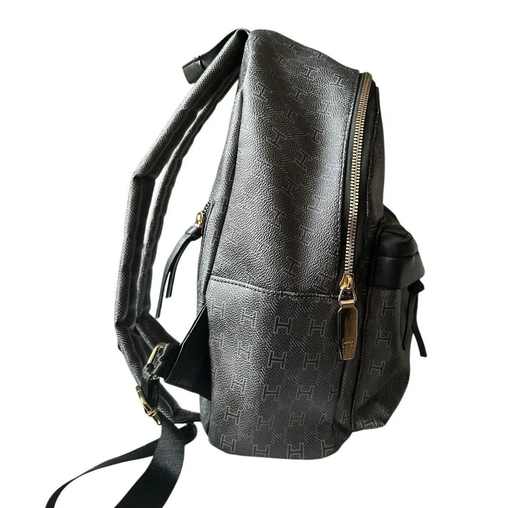 Halston Monogrammed Backpack Women’s Black Gold Tone Accents  READ